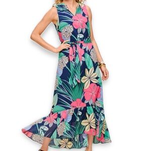 Talbots Voile Hibiscus Maxi Dress Women’s Size 10